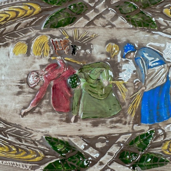 Ceramic Serving Bread Plate The Gleaners by Millet Women Gathering Wheat 11" L - Picture 5 of 9